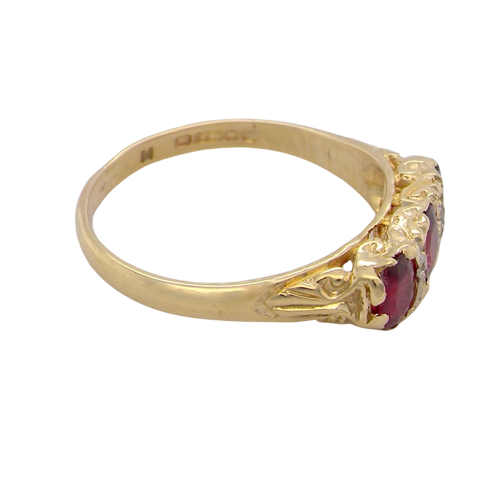 A Victorian Style 18 carat Gold Ruby & Diamond Boat Ring (London 1978)