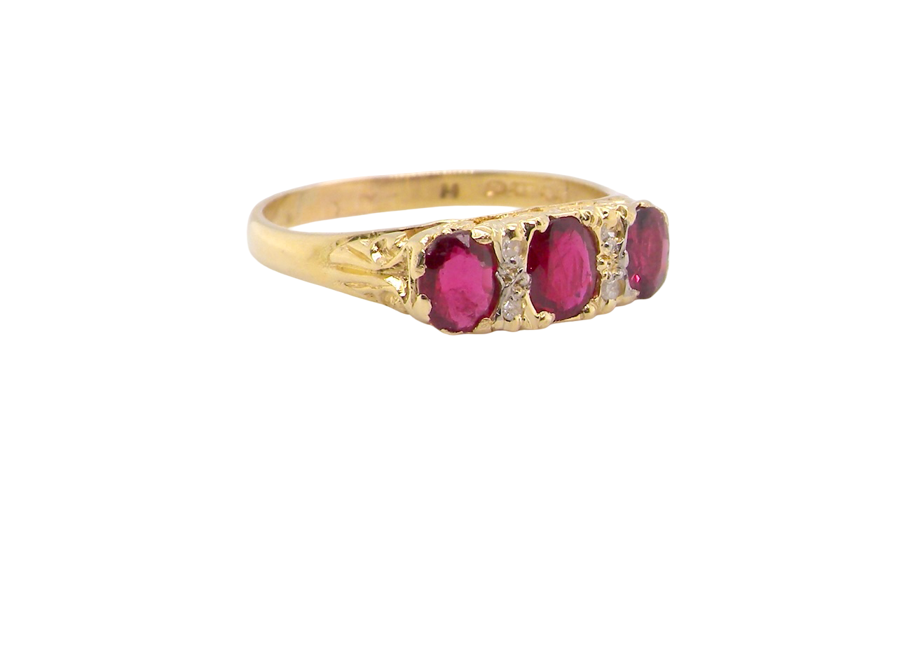 A Victorian Style 18 carat Gold Ruby & Diamond Boat Ring (London 1978)