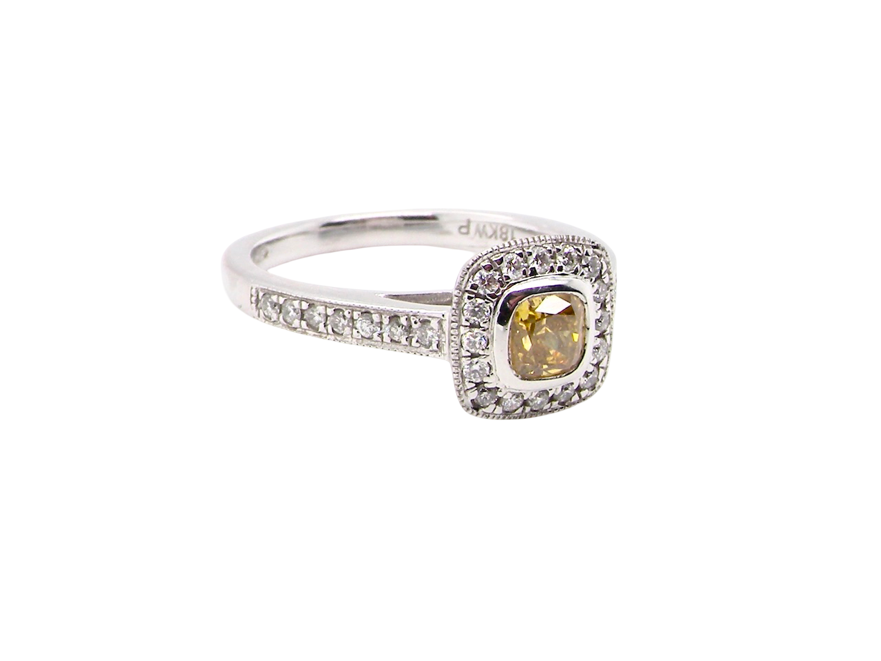 A Yellow Diamond halo cluster ring