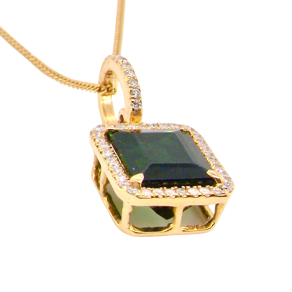 A fine Green Tourmaline and Diamond pendant