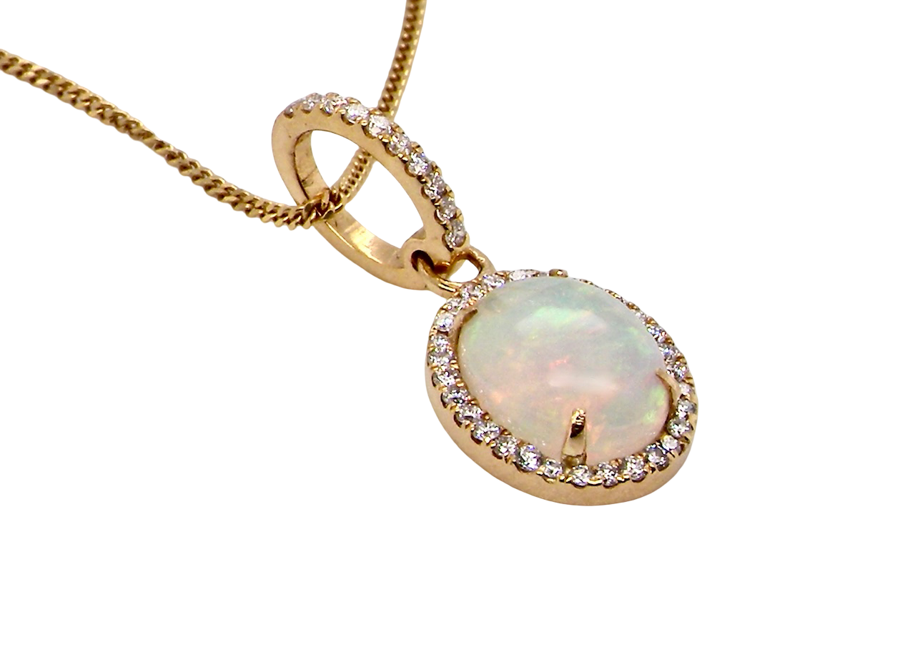 A fine opal and diamond pendant