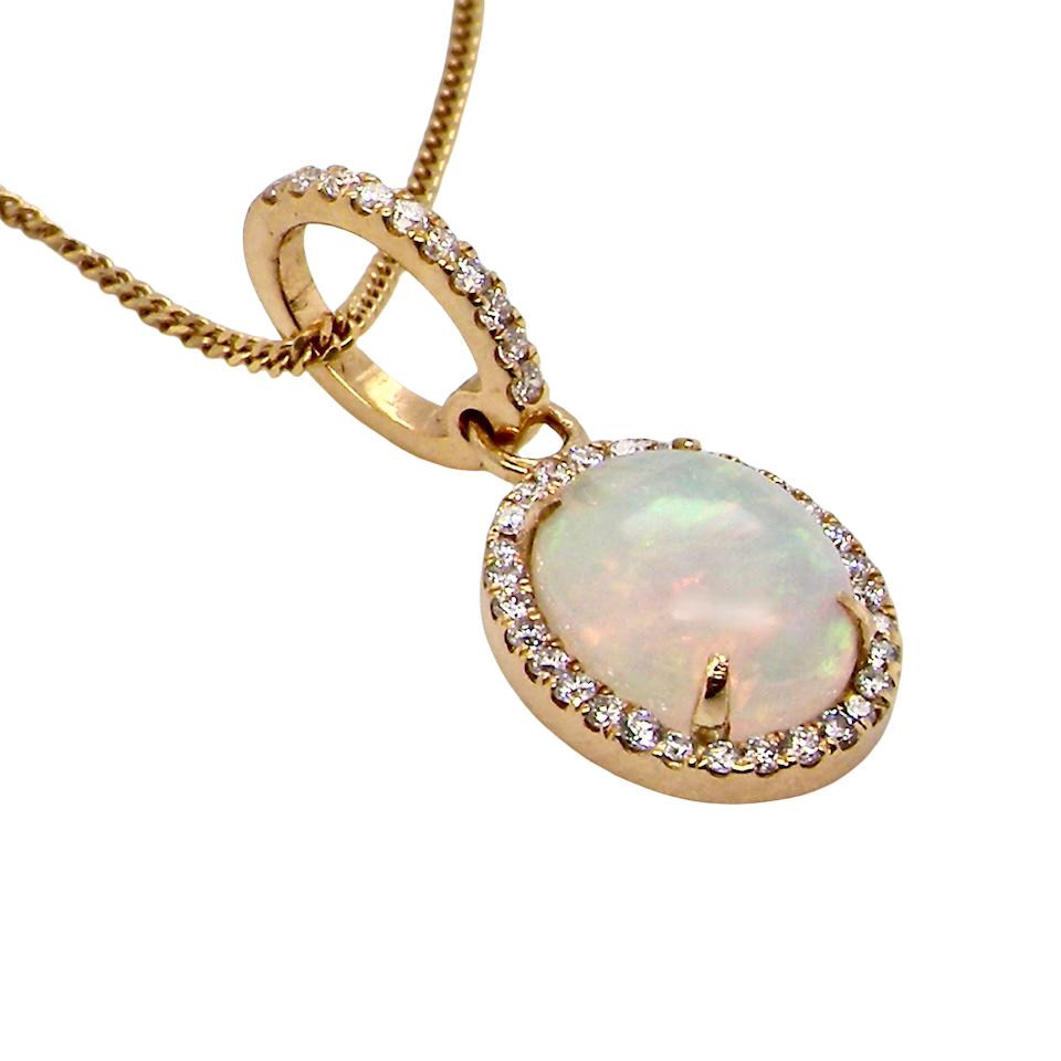 A fine opal and diamond pendant