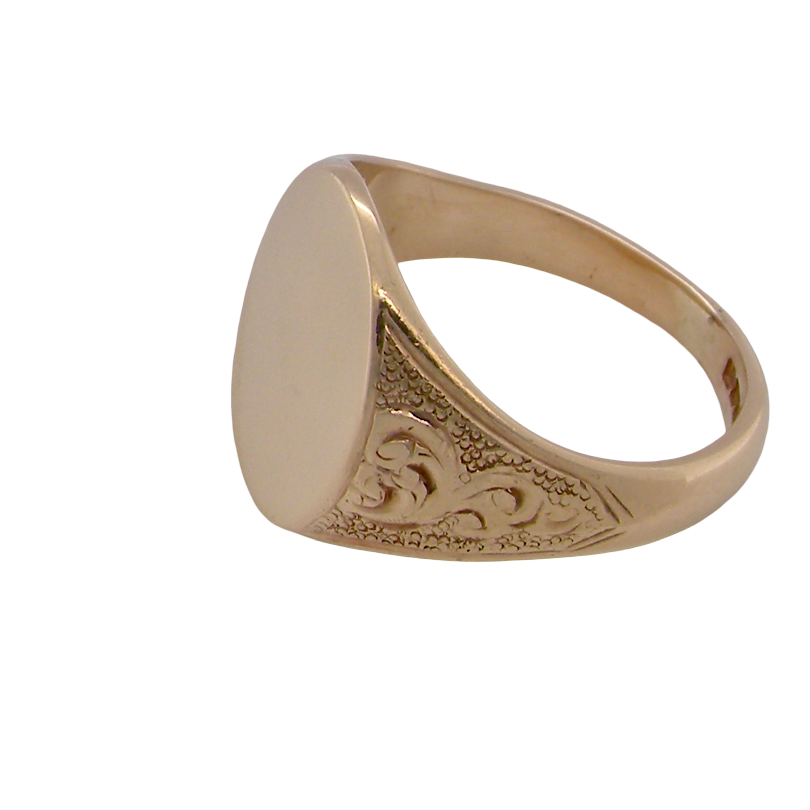 side A gentlemans 9 carat gold oval shaped signet ring. The reverse is engraved with the word Mizpah*