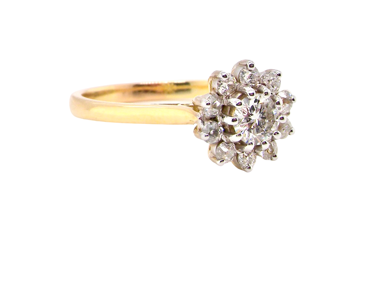 side A lovely well proportioned cluster ring. Features to the centre a 5mm brilliant cut white diamond