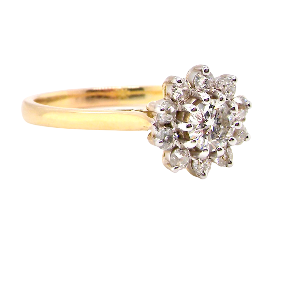 side A lovely well proportioned cluster ring. Features to the centre a 5mm brilliant cut white diamond