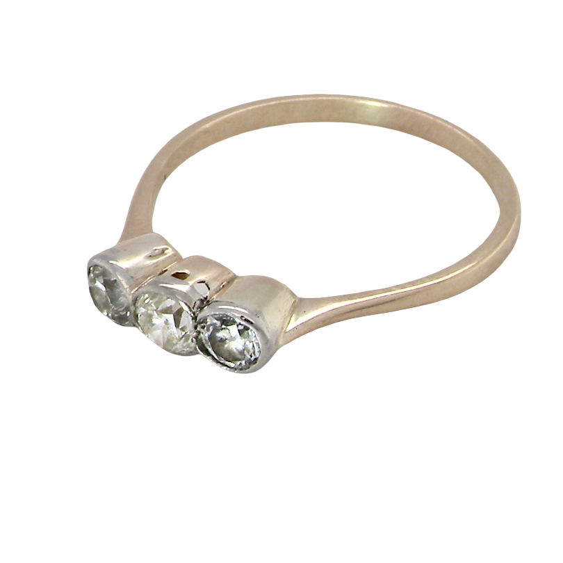 side A mid to early 20th century trilogy ring set with three old brilliant cut white diamonds.
Each measures 4.4mm (est 0.33 carats each)