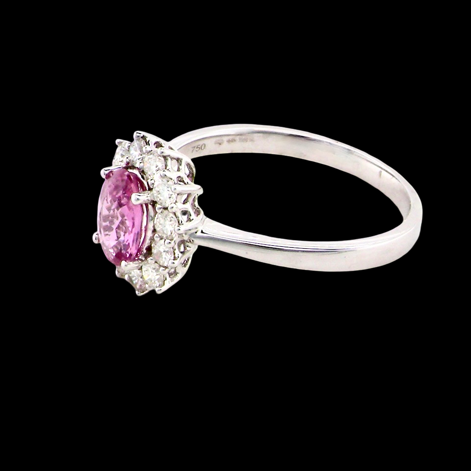 A modern Pink Sapphire and Diamond Ring
