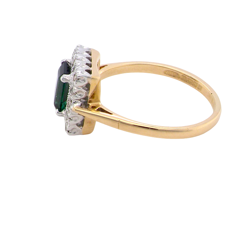 side A near new cluster ring that shows no sign of wear, seems unworn.
Features a deep mint green tourmaline gemstone,