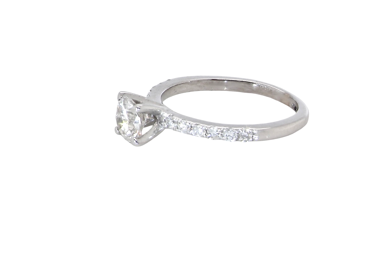 side A stunning 14-carat white gold* solitaire ring featuring a brilliant-cut white diamond.