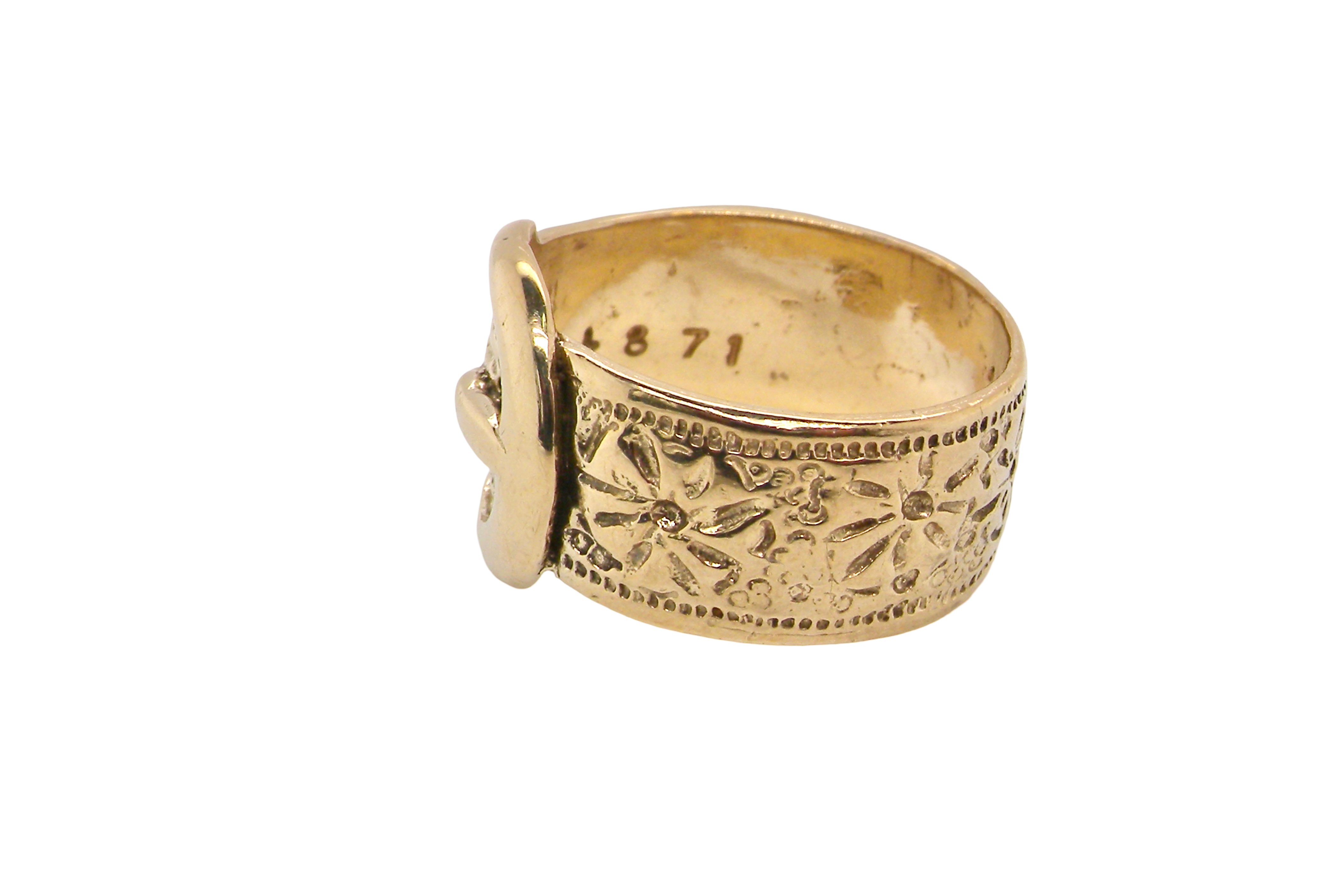 A wide gold buckle ring