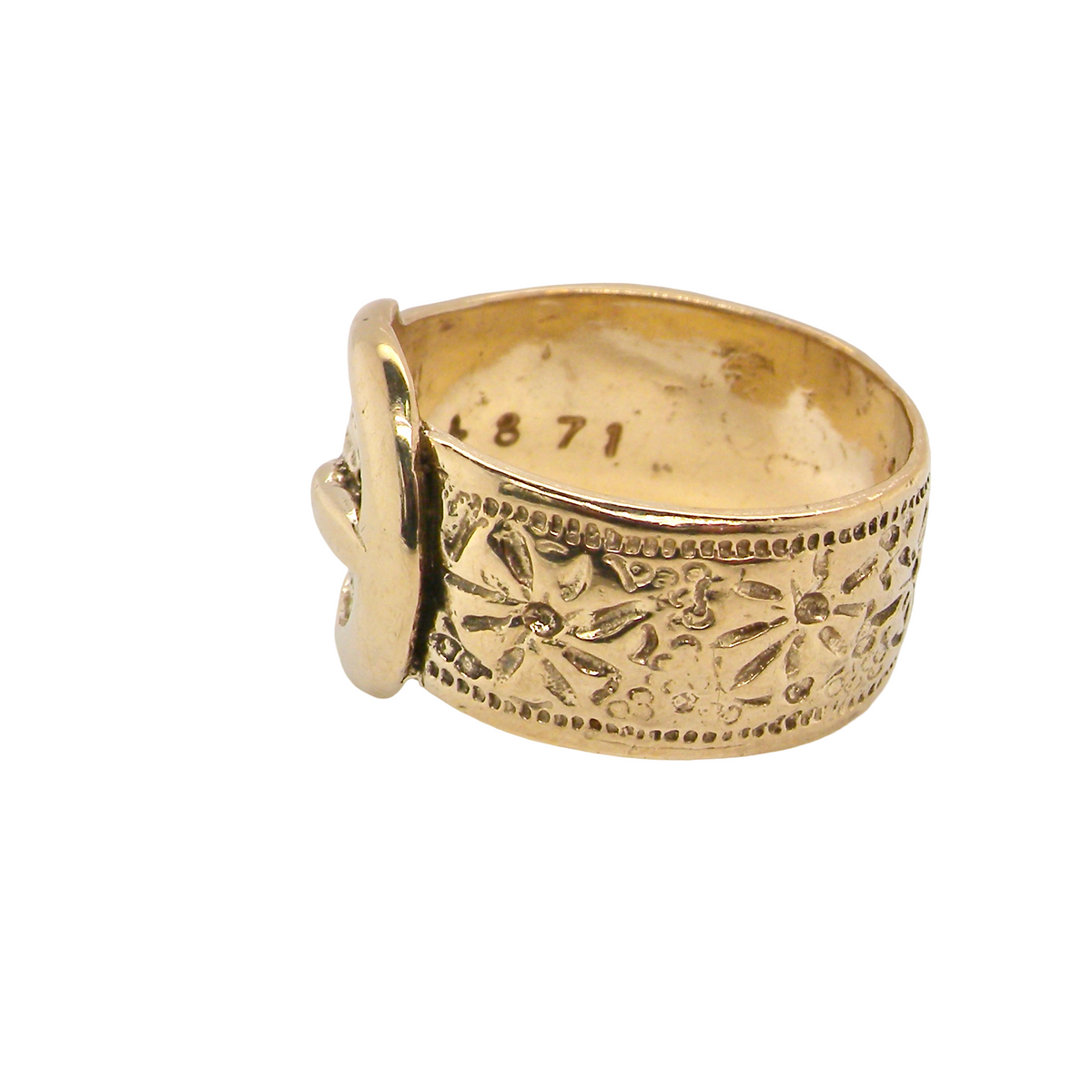 A wide gold buckle ring