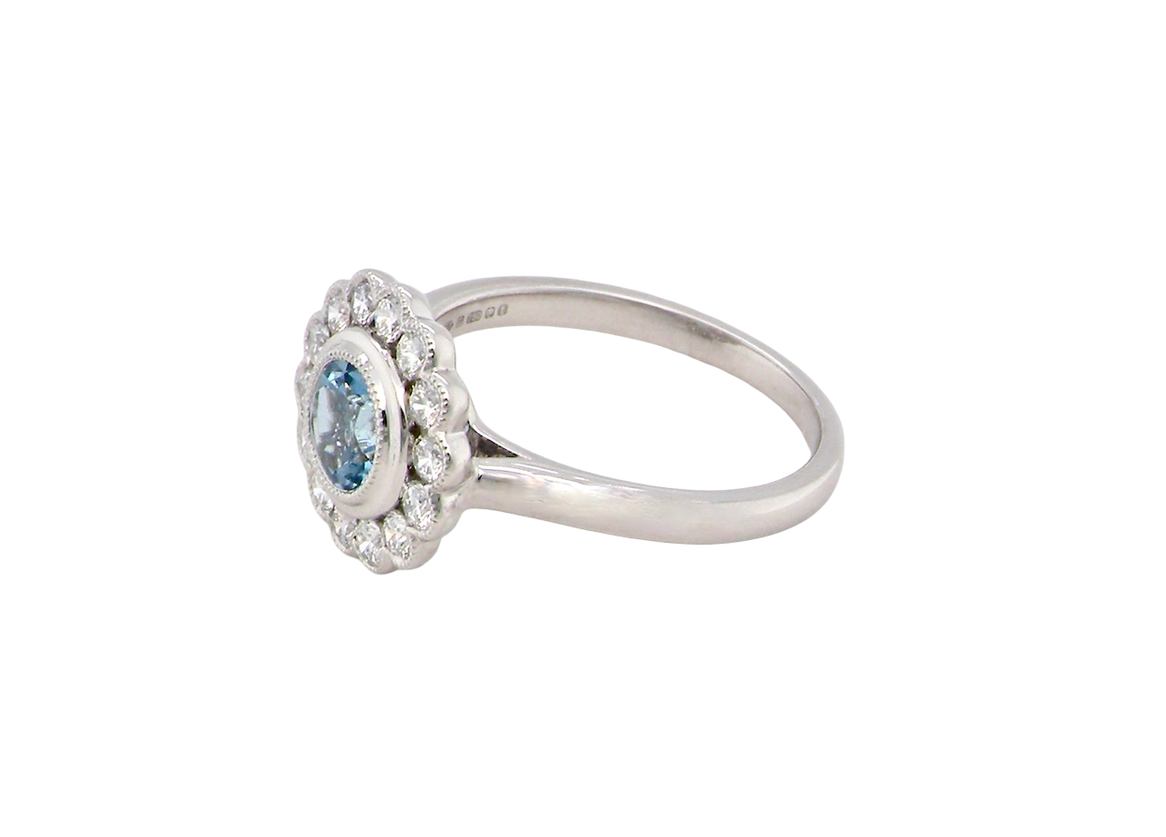 A White Gold Aquamarine & Diamond Cluster Ring