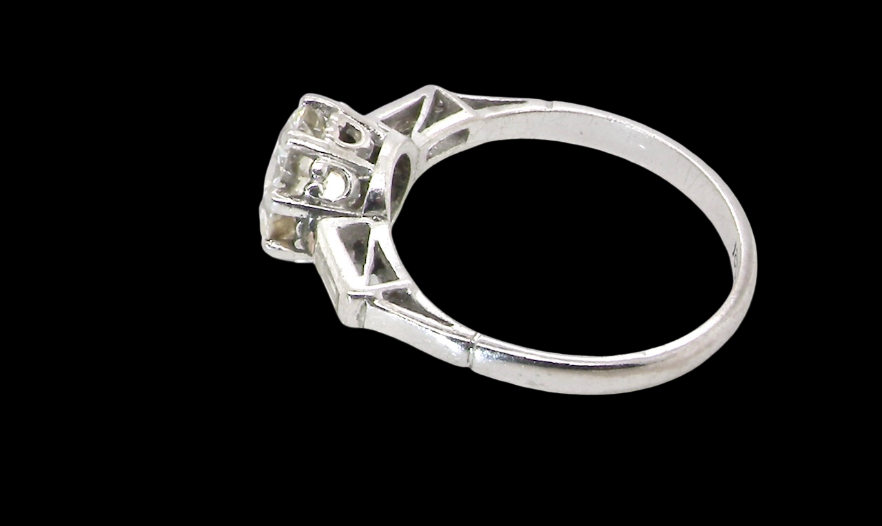 side An Art Deco solitaire ring showcasing a beautiful 1.75 carat diamond