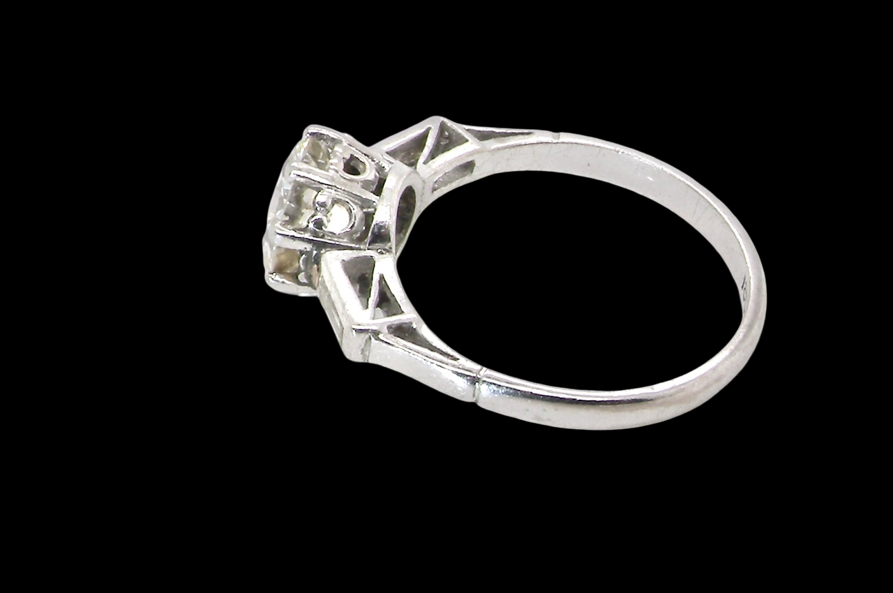 side An Art Deco solitaire ring showcasing a beautiful 1.75 carat diamond