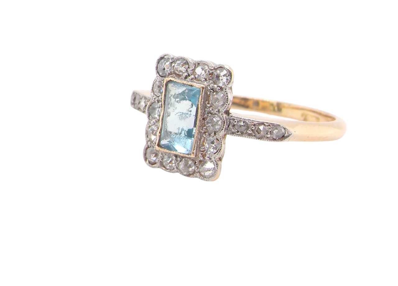 A 20th Century Aquamarine and Diamond Cluster Ring