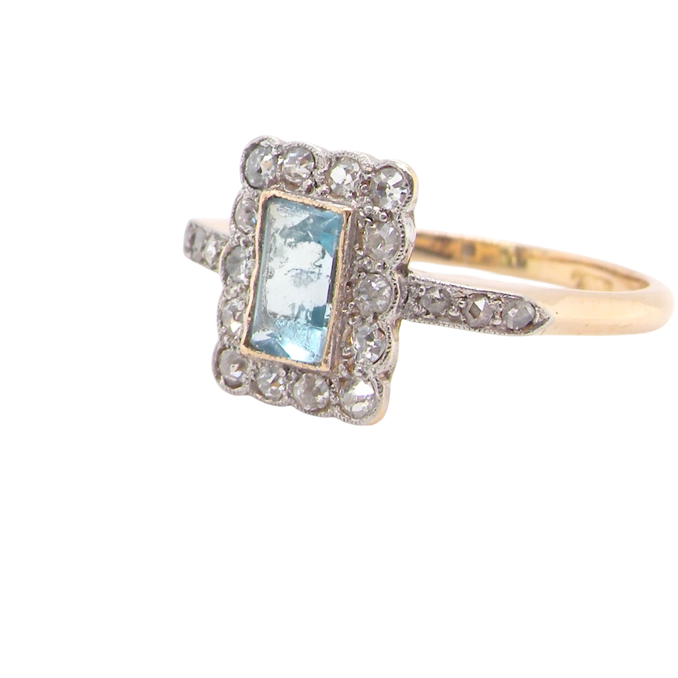 A 20th Century Aquamarine and Diamond Cluster Ring