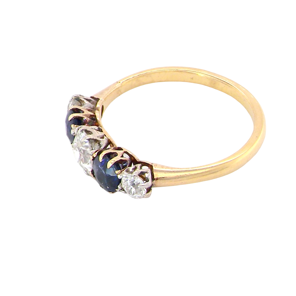 A Vintage Five-Stone Diamond and Sapphire Ring