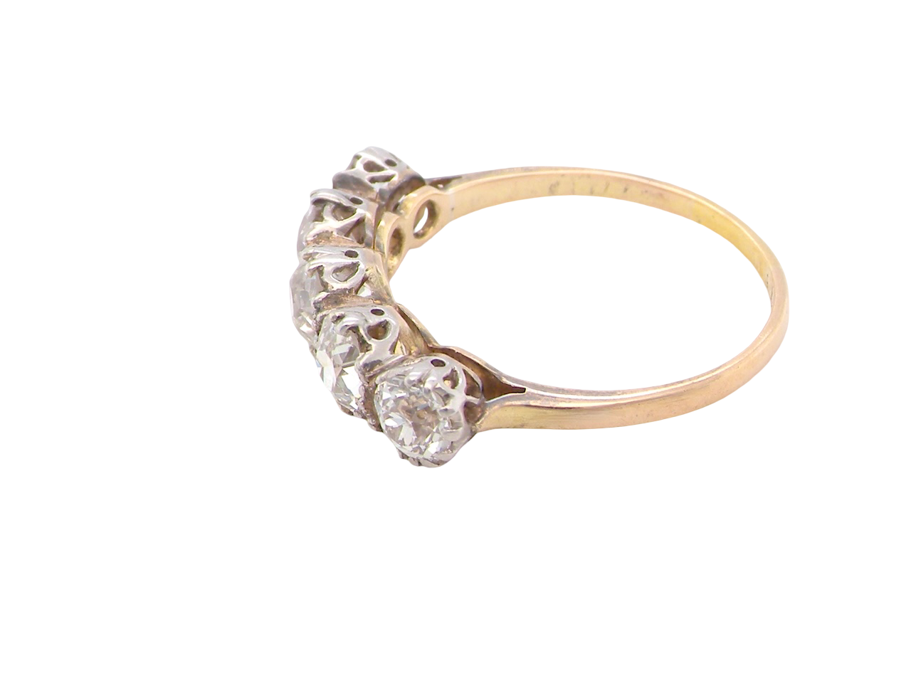 side- An impressive early 20th-century ring set with five old brilliant-cut white diamonds.