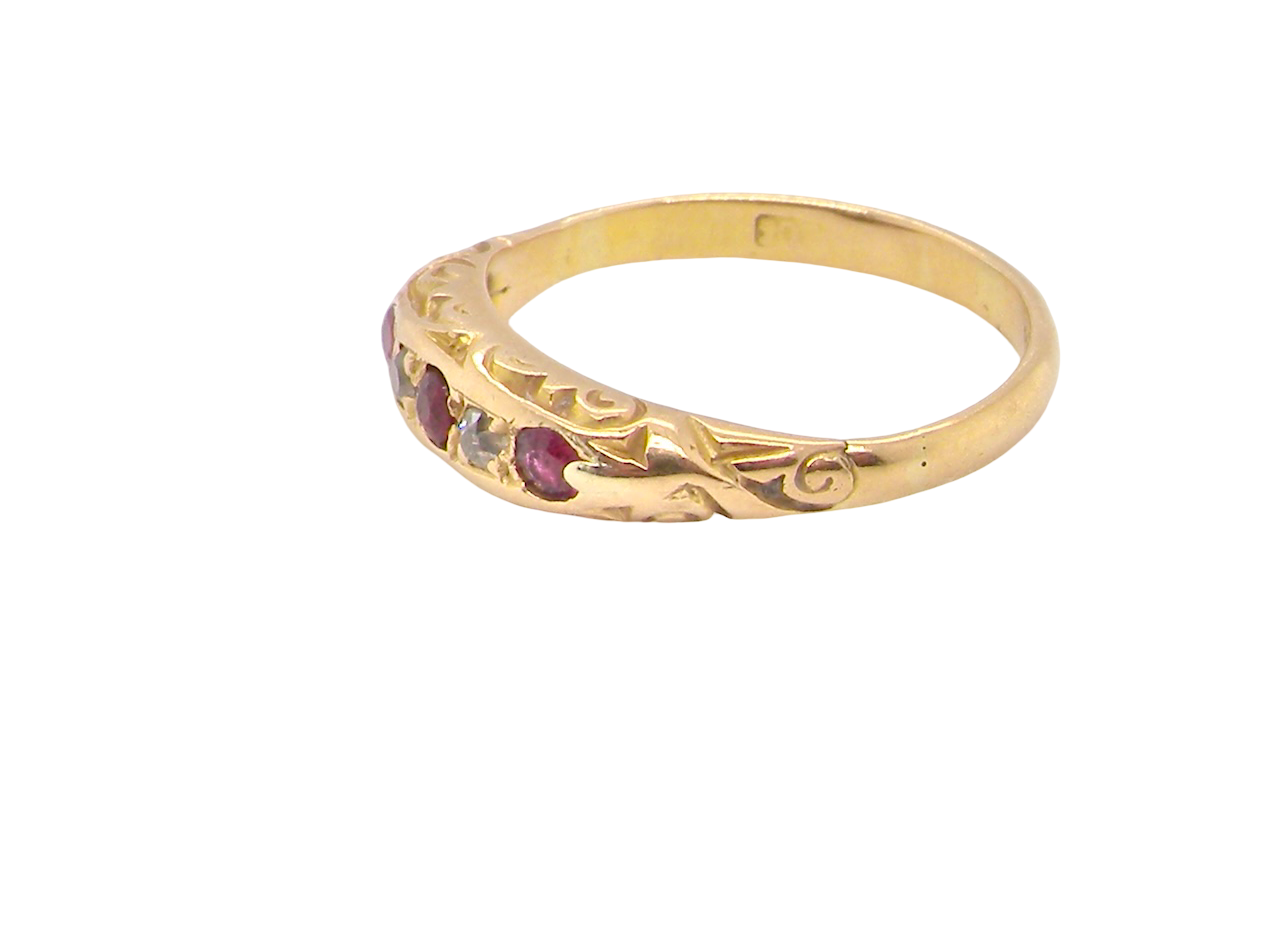 Antique 18ct Gold Ruby & Diamond Boat Ring, Early 20th Century