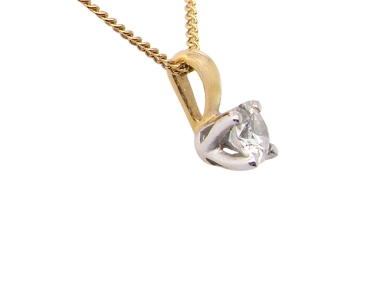 side Elegant and timeless, this solitaire diamond pendant showcases a beautifully cut 4mm round brilliant diamond, weighing 0.25 carats. The diamond features a bright H–J colour and Si clarity