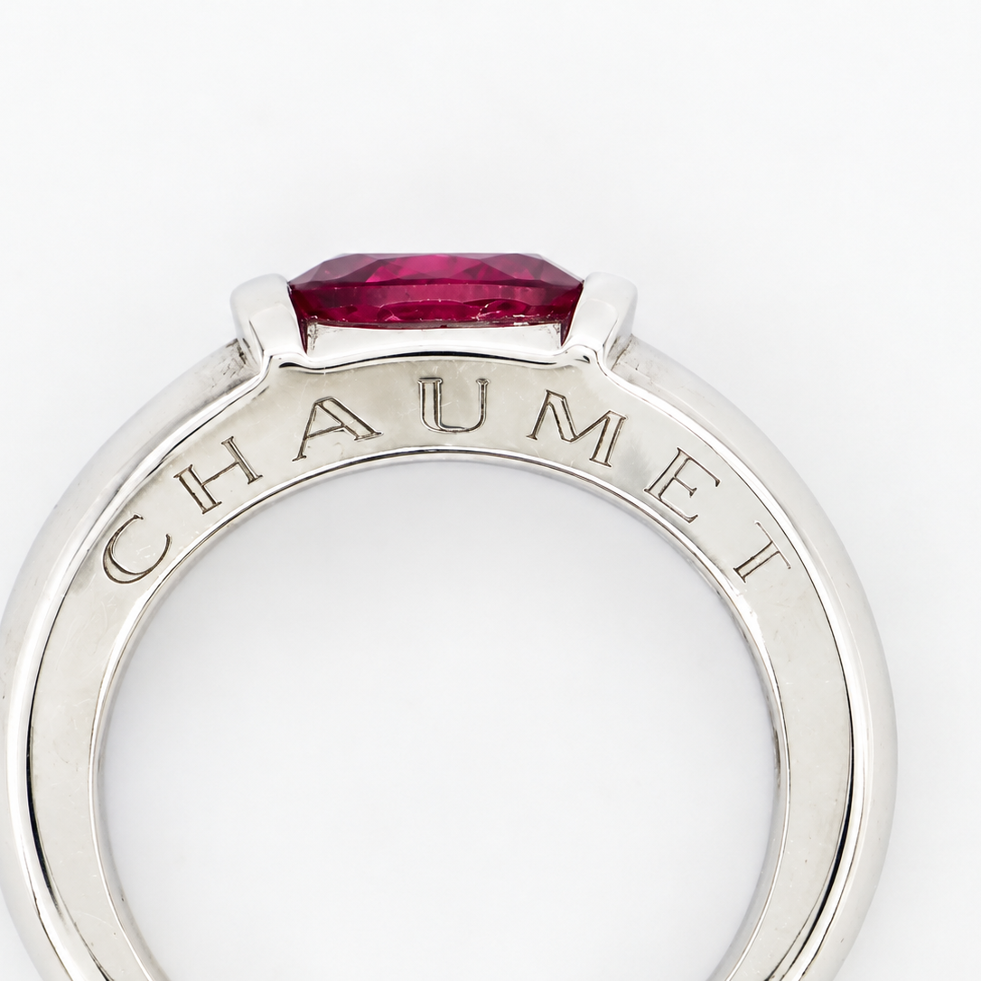 side From the House of Chaumet, Paris, a beautiful solitaire ring.