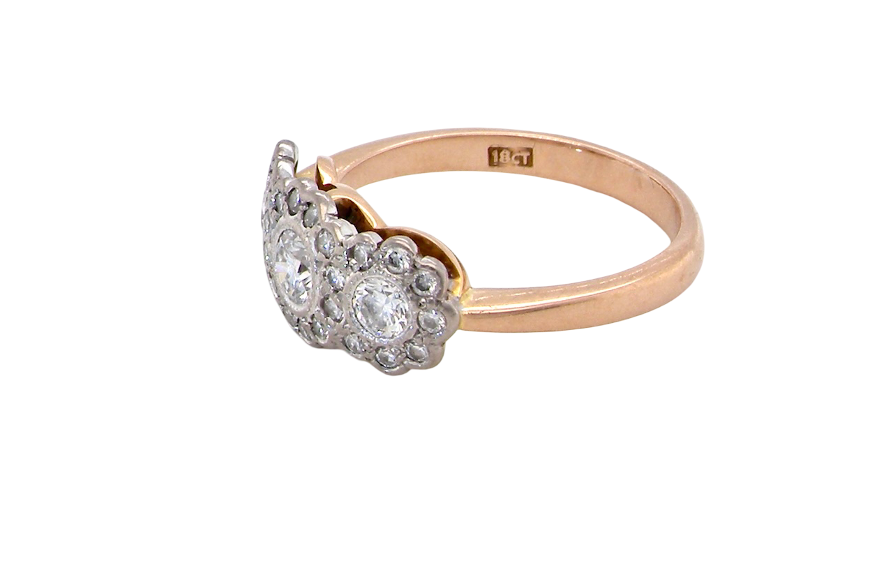 side charming vintage triple cluster diamond ring,