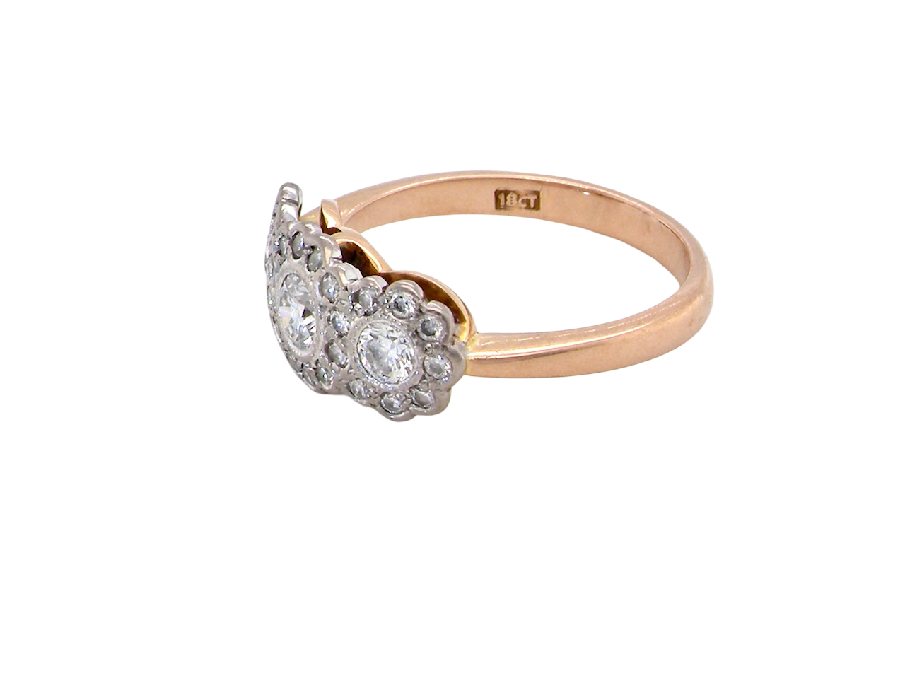 side charming vintage triple cluster diamond ring,