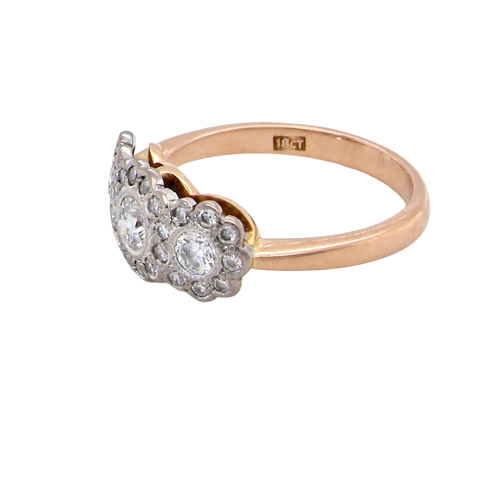 side charming vintage triple cluster diamond ring,