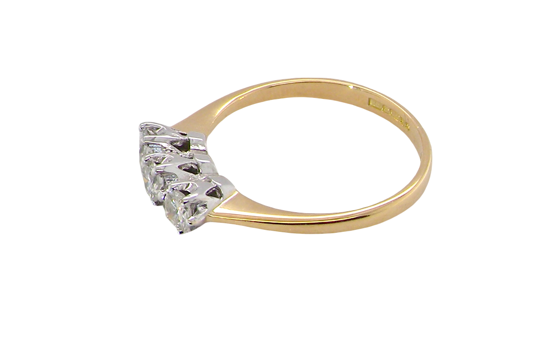 side ring is set with three brilliant cut white diamonds, each 3mm diameter. (total estimated at 0.30 carats) Colour h-j, clarity Si. Claw set head, white gold,