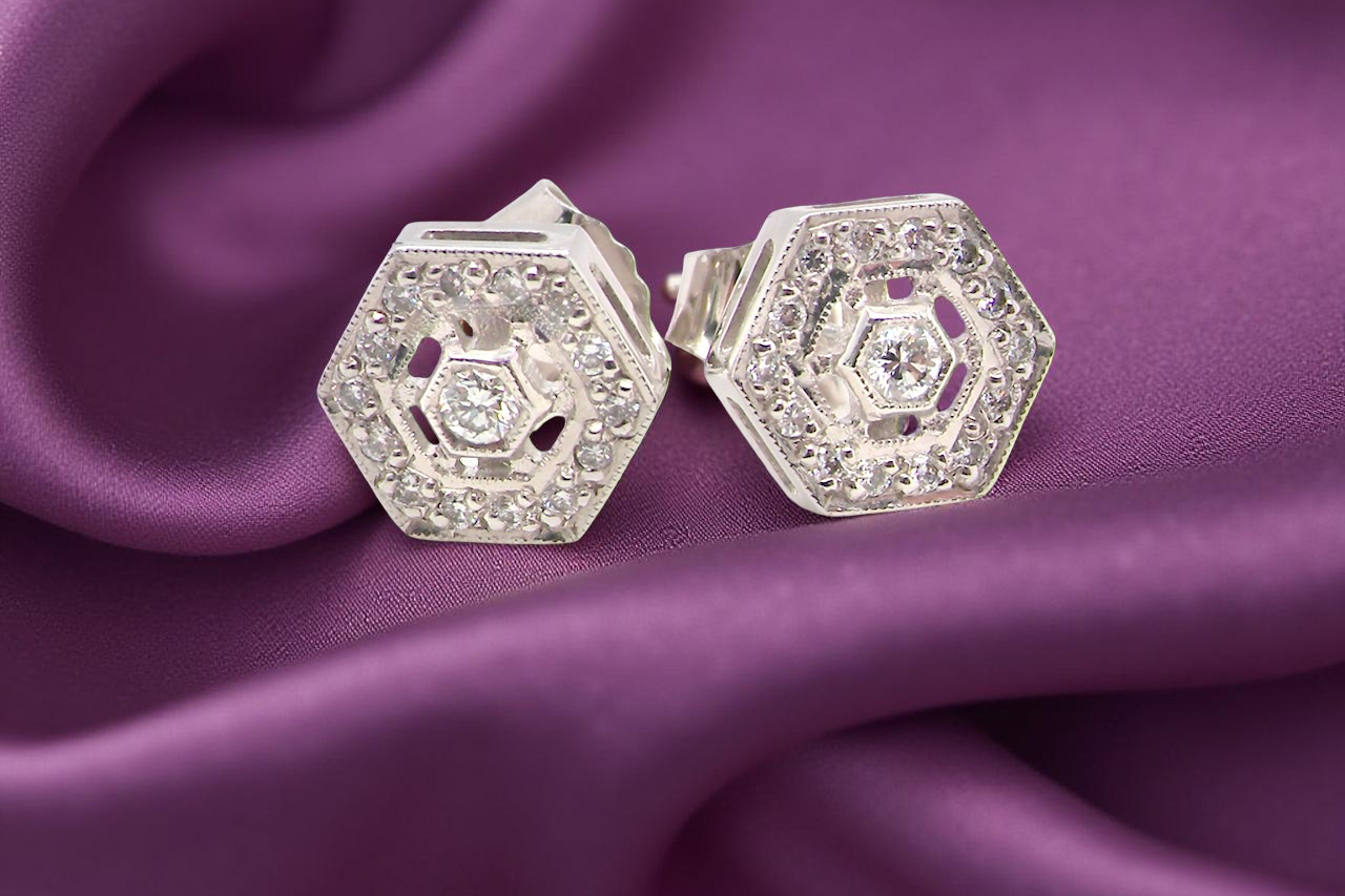 A pair of hexagonal Diamond Earrings