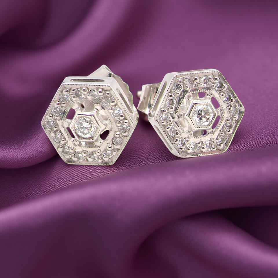 A pair of hexagonal Diamond Earrings
