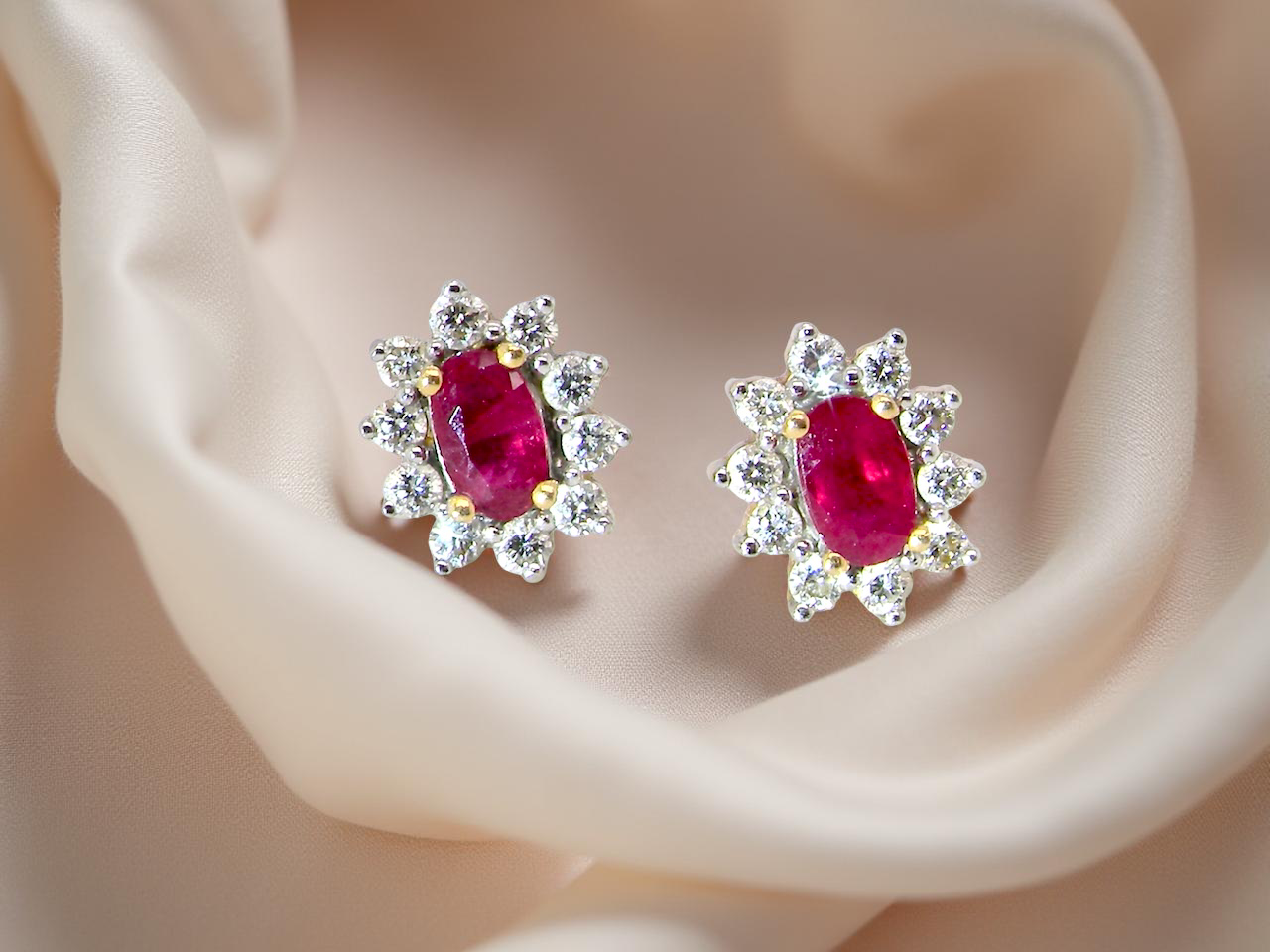 timeless and elegant pair of ruby and diamond cluster earrings.