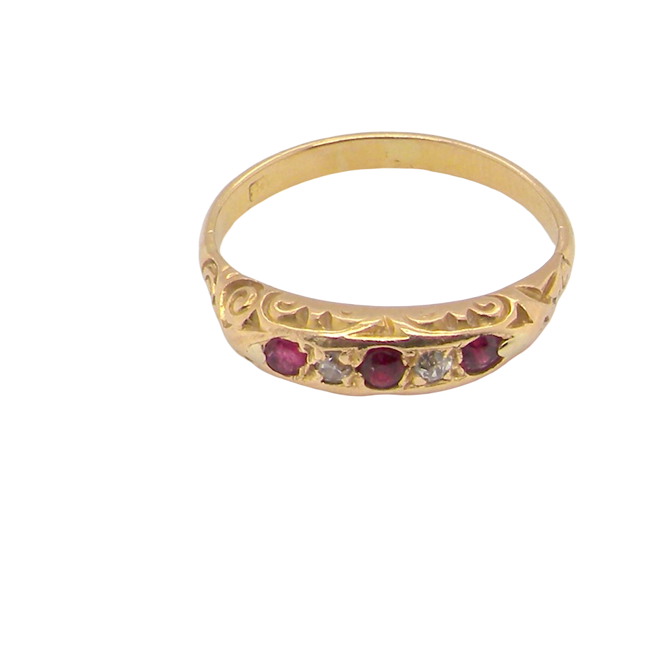 Antique 18ct Gold Ruby & Diamond Boat Ring, Early 20th Century