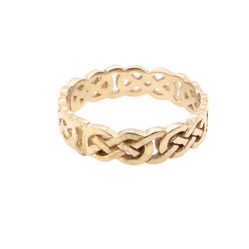top view A Celtic design gold ring, could be used as a wedding ring, or just a ring for everyday wear.