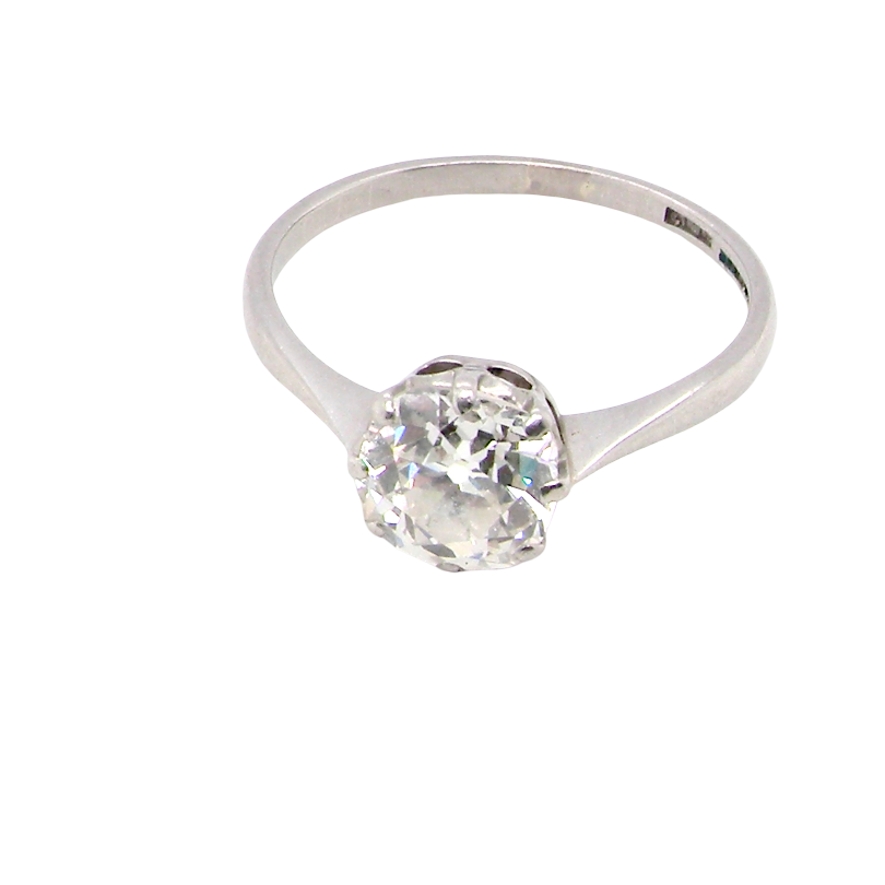 top view A beautiful and timeless vintage solitaire dating from the 1930s, crafted in platinum and set with a stunning old brilliant-cut diamond.
