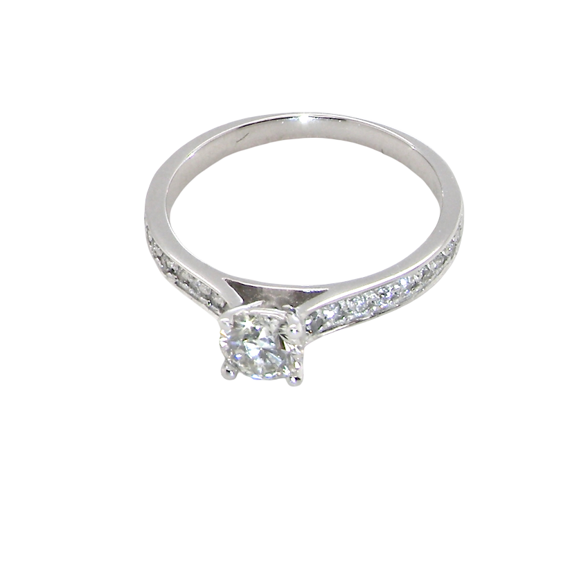 top view An elegant and timeless 18 carat white gold diamond solitaire ring,