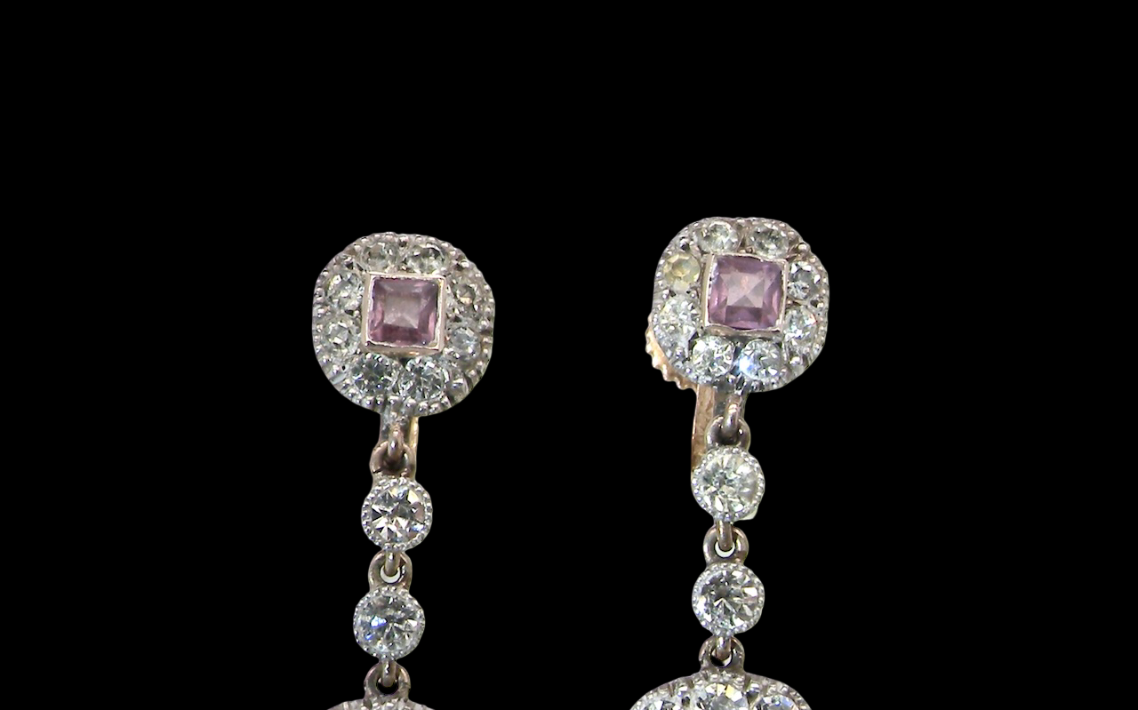 pair of drop earrings from. the glamour era of the Edwardian era. top view