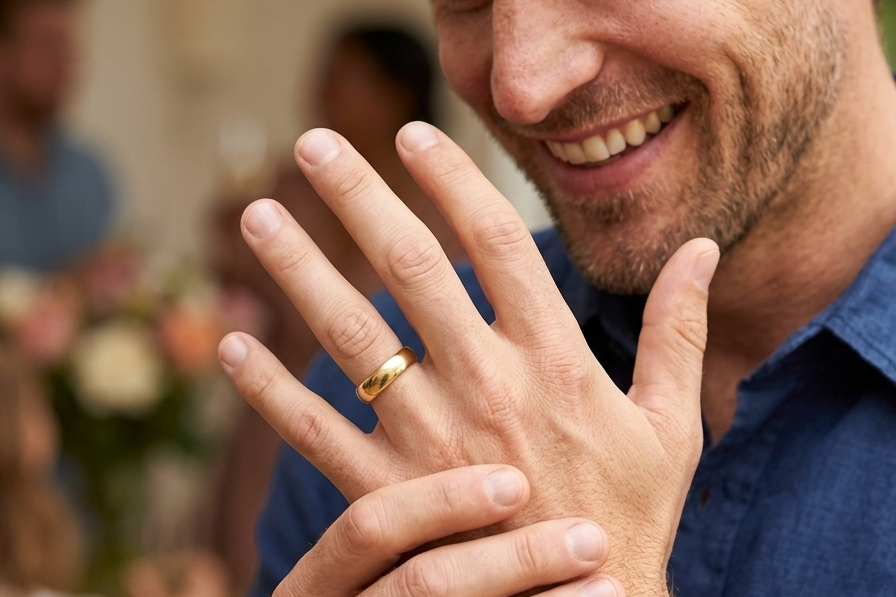 model traditional 18 carat gold wedding ring. Width 6mm and probably suitable for male wear (or female if wider ring required)
D shape profile, fine condition with a UK hallmark for 1991.