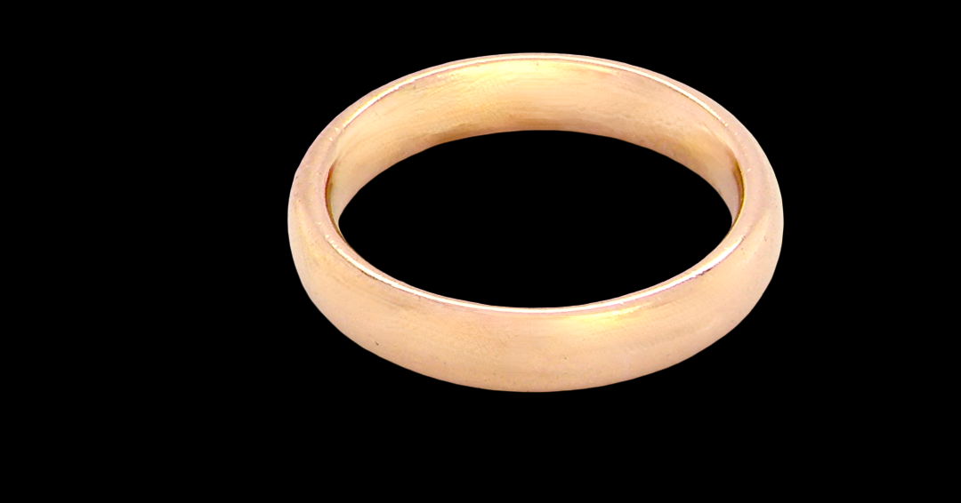 wedding ring is 22 carat gold, just 2 points off pure.
3.6mm width, 1.9mm depth, weight 5.2grams.