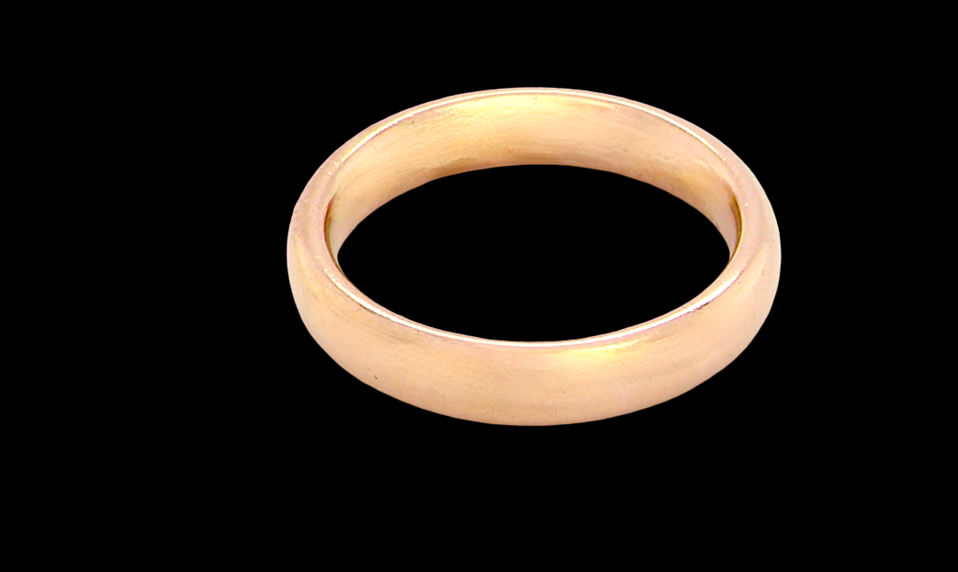 wedding ring is 22 carat gold, just 2 points off pure.
3.6mm width, 1.9mm depth, weight 5.2grams.