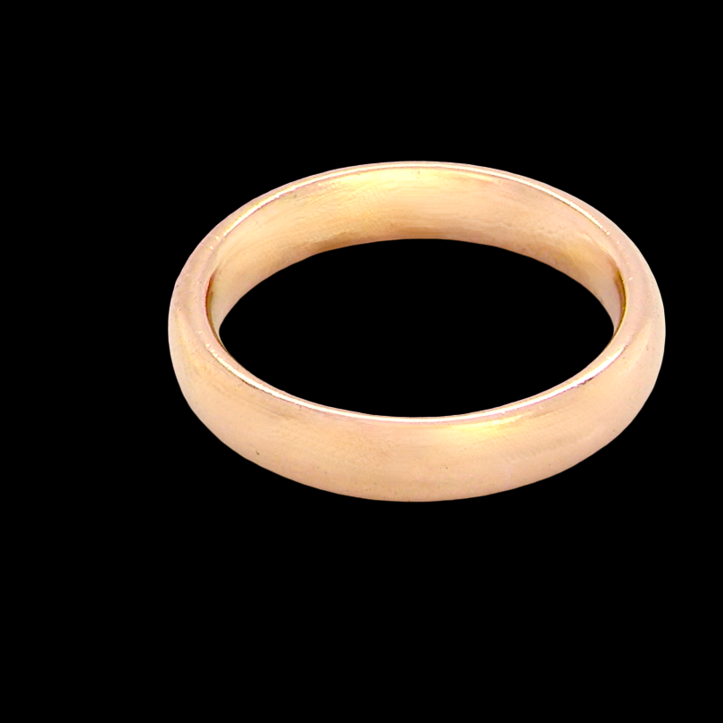 wedding ring is 22 carat gold, just 2 points off pure.
3.6mm width, 1.9mm depth, weight 5.2grams.