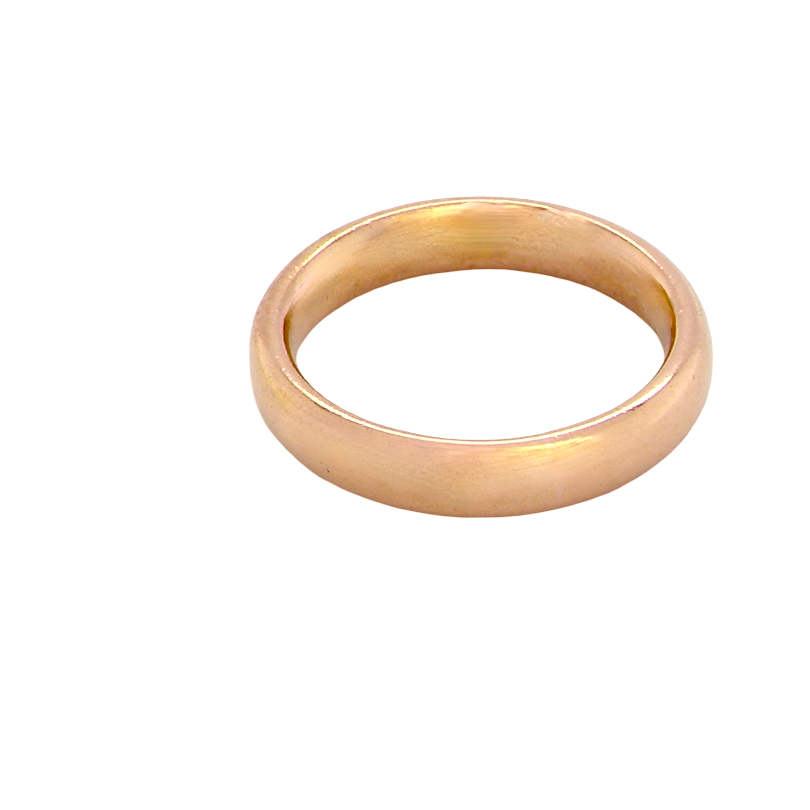 wedding ring is 22 carat gold, just 2 points off pure.
3.6mm width, 1.9mm depth, weight 5.2grams. A lovely deep gold colour and patina.