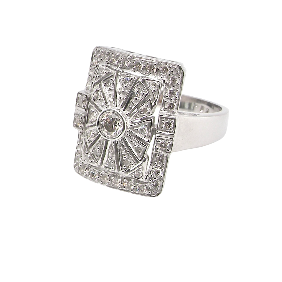 A white gold Diamond plaque ring