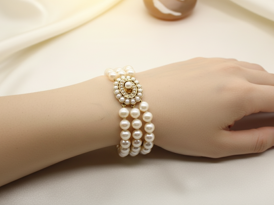 A stunning three row pearl bracelet