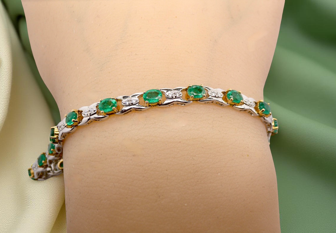 A white gold Emerald and Diamond bracelet