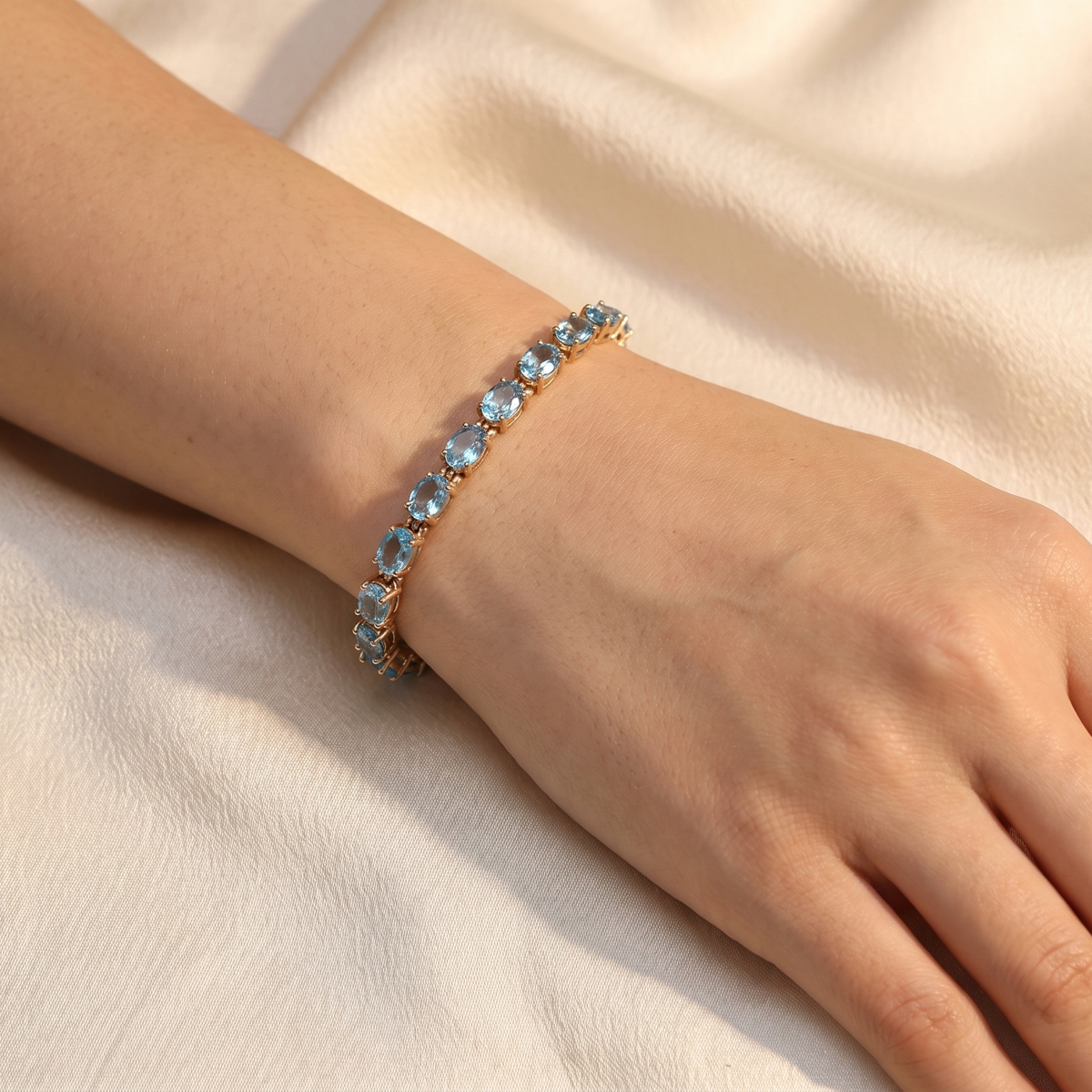 wrist view A blue topaz line bracelet