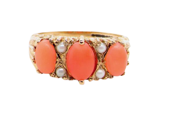 9 carat gold coral and pearl dress ring