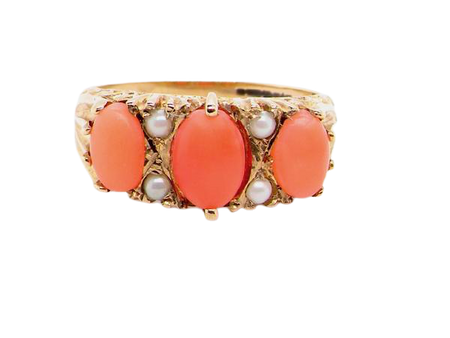 9 carat gold coral and pearl dress ring