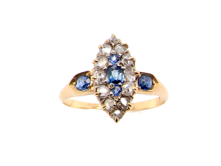 antique marquise shaped sapphire and diamond ring