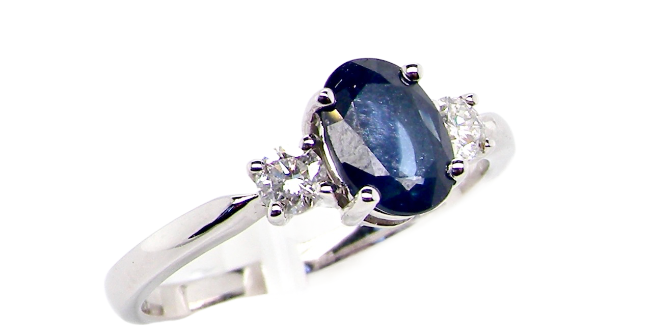 white gold 3 stone sapphire and diamond ring
